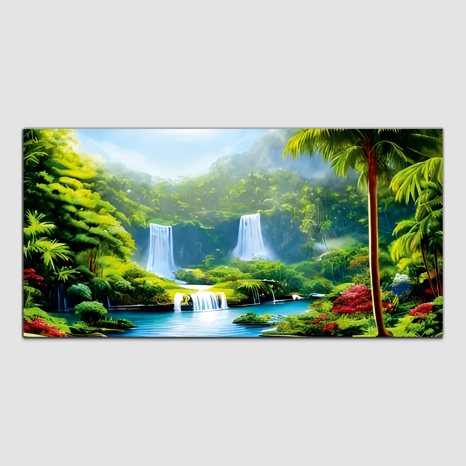 Waterfall Green-off white Canvas Wall Painting
