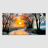 Beautiful Forest Tree with Sunrise Canvas Wall Painting