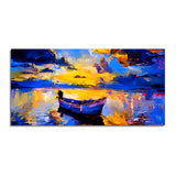Abstract Blue Boat over Water Canvas Wall Painting & Arts