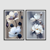 White and Blue Flower with Bud Set of 2 Wall Framnes