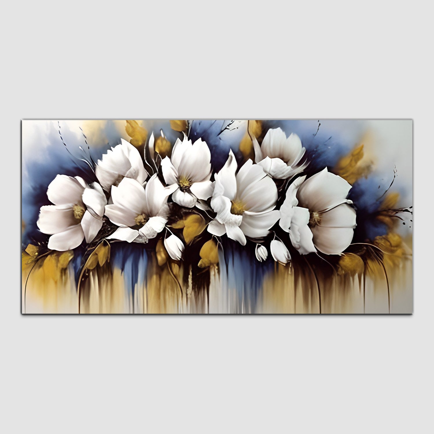 Flowers Gold-Off White Canvas Wall Painting