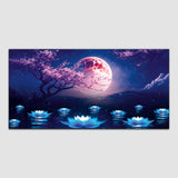 Pink Tree with Dark Night and River Canvas Wall Painting