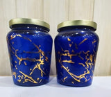 Mithilashri Decorative Blue Storage Jar- Set of 2 (600 ml)