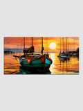 Beautiful Sunset with River and Boat Canvas Wall painting