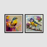 Premium Beautiful Colorful Abstract Bird Set of 2 Wall Frames