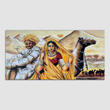 Hand Painted Rajasthani Man & Women Sitting Infront of Camel Modern Canvas Wall Painting