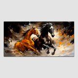 Panoramic Two Running Horses Canvas Wall Painting