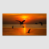Birds Flying in Sky with Sunset Canvas Wall Painting