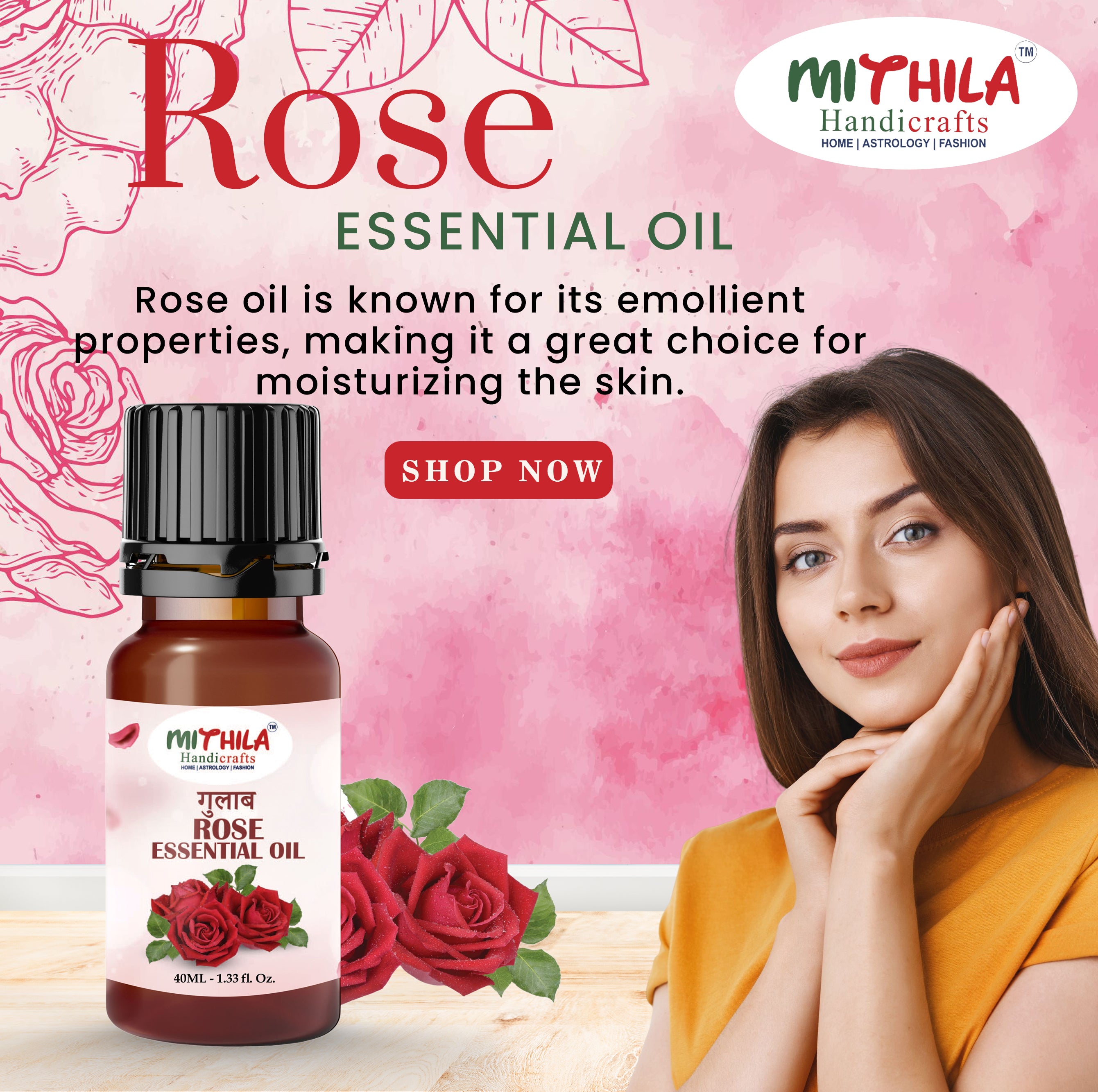 Rose Essential Oil For Skin, Hair Care, Home Fragrance, Aroma Therapy 15ml (Pack of 2)