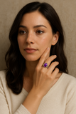 Amethyst Sterling Silver Ring – Lab Certified | 92.5% Pure | Adjustable