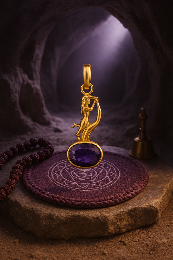 Amethyst Panchdhatu Pendant – Aquarius Zodiac Design | Lab Certified