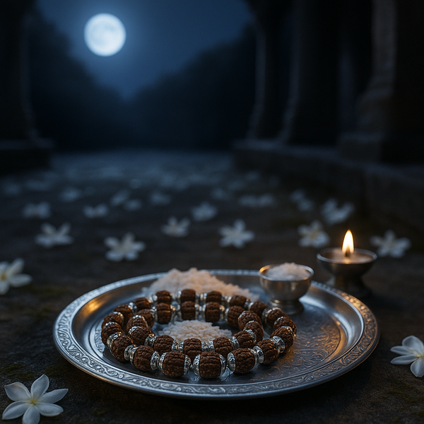 Rudraksha Mala with Silver Caps – 108 Beads | Natural 5 Mukhi Rudraksha