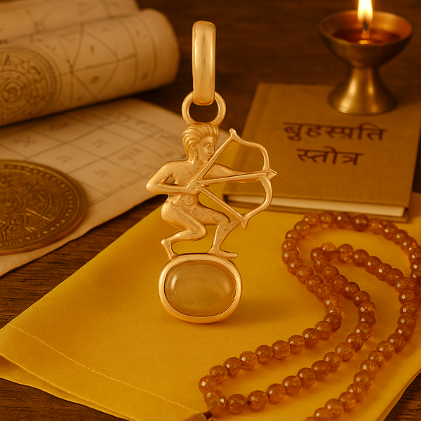 Yellow Sapphire Panchdhatu Pendant – Jupiter Planet Remedy | Lab Certified