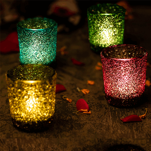 Glass Votives with *Lavender & *Rose Fragrance wax - Set of 4 - Multi Colour