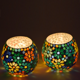 MITHILASHRI Mosaic Glass Votive Light — Set of 2 Mosaic Glass Votive Tealight Candle Holders Large- Diwali Decoration Items for Diwali Decoration Items for Home Living Room