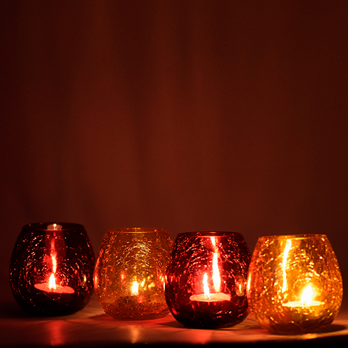 MITHILASHRI Votive Glass Set of 4 Mercury Tealight Candle Holders - Diwali Decoration Items for Home (Glass, Round)- red and yellow - Diwali Décor