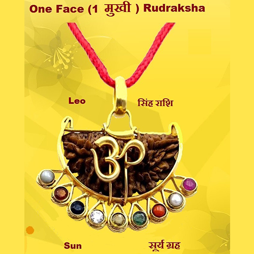 Ek Mukhi Rudraksha With Navaratna Gemstones  - Lab Certified