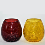 MITHILASHRI Votive Glass Mercury Tealight Candle Holders - Set of 2/4 tealights- Diwali Decoration Items for Home (Glass, Round)- red and yellow - Diwali Décor