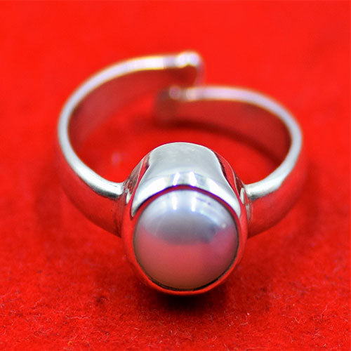 PEARL (MOTI) RING - 92.50% Pure Silver - 5 Carat - Free Size