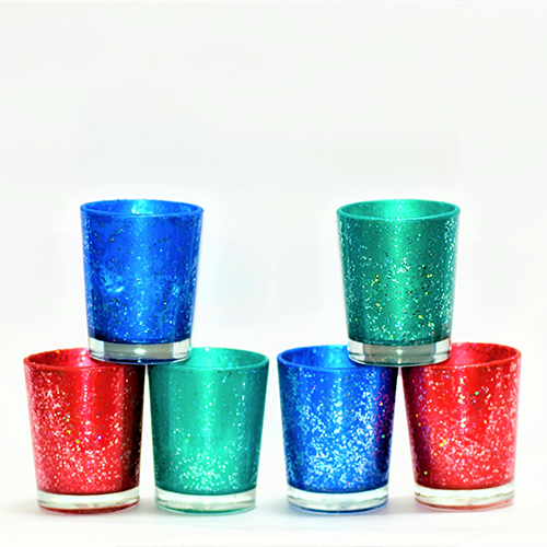 Mithilashri Glass Votives with *Lavender & *Rose Fragrance wax - Set of 6 - Multi Colour