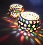 AstroShri Set Of 2 Mosaic Glass Tea Light Votive Candle Holder With Tea Light Candles For Living Rooms, Table, Home DÃ©cor Indoor Outdoor Decorations (Multicolored) Made In India Glass 2 - Cup Tealight Holder  (Multicolor, Pack of 2)