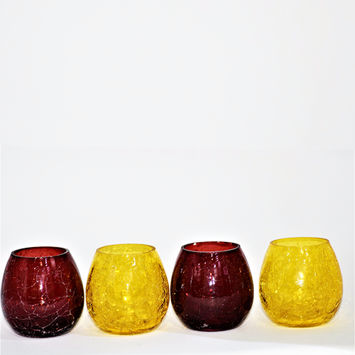 MITHILASHRI Votive Glass Set of 4 Mercury Tealight Candle Holders - Diwali Decoration Items for Home (Glass, Round)- red and yellow - Diwali Décor