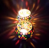 AstroShri Set Of 2 Mosaic Glass Tea Light Votive Candle Holder With Tea Light Candles For Living Rooms, Table, Home DÃ©cor Indoor Outdoor Decorations (Multicolored) Made In India Glass 2 - Cup Tealight Holder  (Multicolor, Pack of 2)