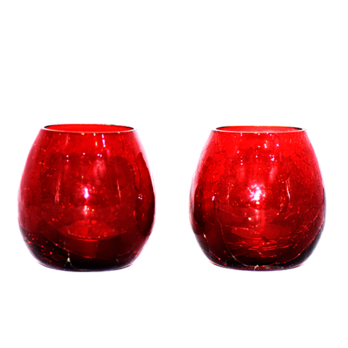 MITHILASHRI  Votive Glass Set of 2 Mercury Red Tealight Candle Holders - Diwali Decoration Items for Home (Glass, Round) - Diwali Décor