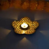 Mithilashri Elegant Tealight Candle Holder | for Party | Festival | Celebrations | Gift | Handmade Mirror-Flower Shape | Lighting | Decoration with Tea Light | Set of 2 Power Coated Tea Light | Golden Colour