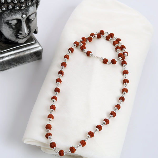 Rudraksh Mala-White Metal Covering- 54+1 Beads Size 7mm