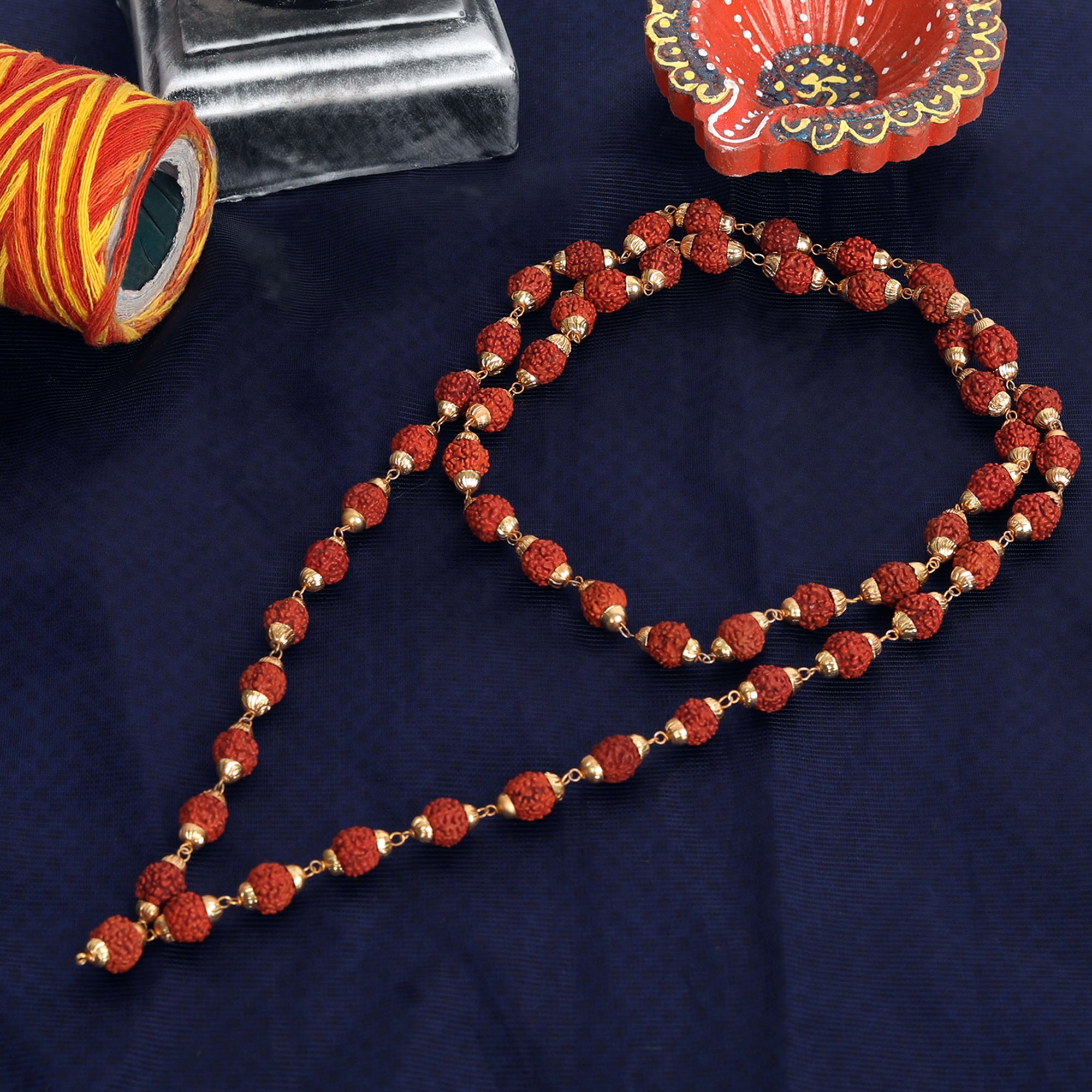 Rudraksh Mala-PanchDhatu Metal Covering 54 + 1 Beads Size 7mm