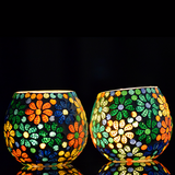 MITHILASHRI Mosaic Glass Votive Light — Set of 2 Mosaic Glass Votive Tealight Candle Holders Large- Diwali Decoration Items for Diwali Decoration Items for Home Living Room