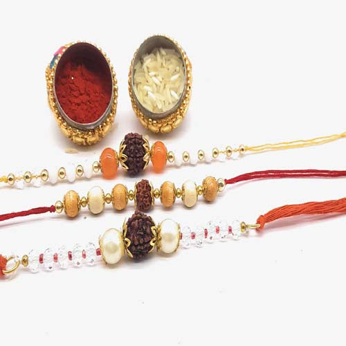 Designer Rakhi Combo | Rakhi for Men with Roli Chawal Spatik stone rakhi combo| Set of 3 |rakhi for brother