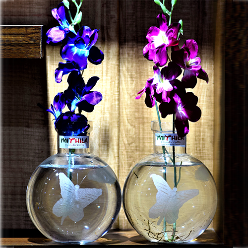 Round Glass Vase - Large - Butterfly - Set of 2 - 20X16 Cm