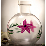 Mithilashri Round Flower Set of 2 Glass Vase 20X16 Cm Elegant Flower Designed Vase For Money Plant, Lucky Bamboo Plant