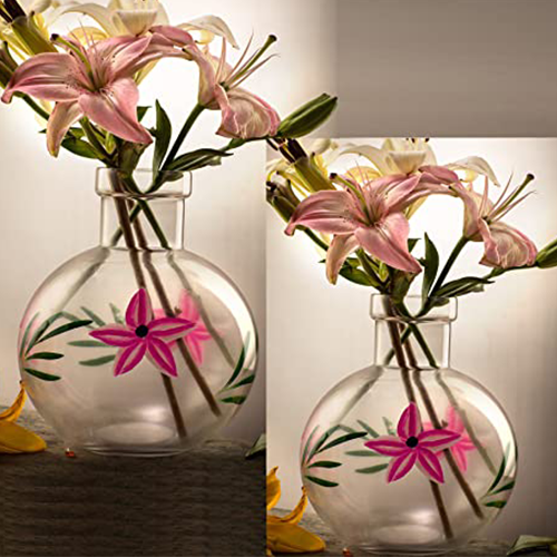 Mithilashri Round Flower Set of 2 Glass Vase 20X16 Cm Elegant Flower Designed Vase For Money Plant, Lucky Bamboo Plant