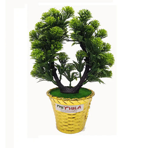 Artificial Plants Potted Fake  Mini Green Namaste plant in  Golden Plastic Pot for Outdoor and Indoor Home Desk DÃ©cor