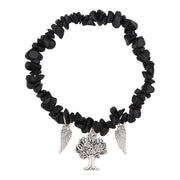 Black Agate With Pendant Stretchable Bracelet Natural Gemstones