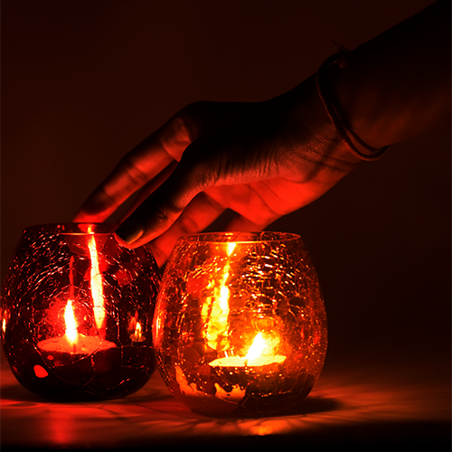 MITHILASHRI Votive Glass Mercury Tealight Candle Holders - Set of 2/4 tealights- Diwali Decoration Items for Home (Glass, Round)- red and yellow - Diwali Décor