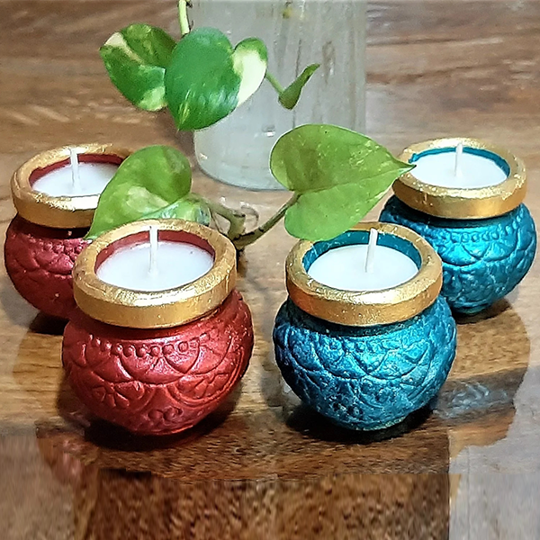 Mithilashri Matki Diyas Navratri and Diwali Candles Set tealight Decorate for Diwali Diya for puja Set of 4 | Diwali Home Decoration Light |