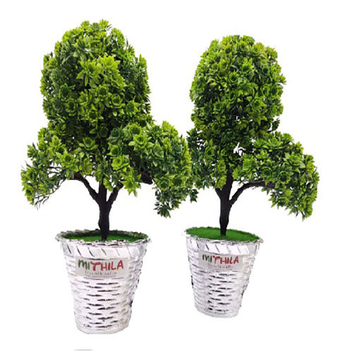 Interior Home Decor   Artificial Plant  Set of 2 with Plastic Pot and Cute  for Home, Office, Garden Decoration