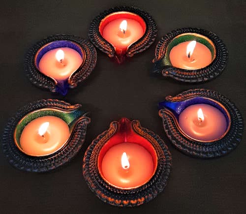 *Wax Filled* Diyas-Multi-Colour, Set of 6 Mithilashri