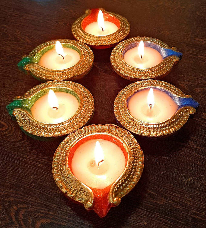 *Wax Filled* Diyas-Multi-Colour, Set of 6 Mithilashri