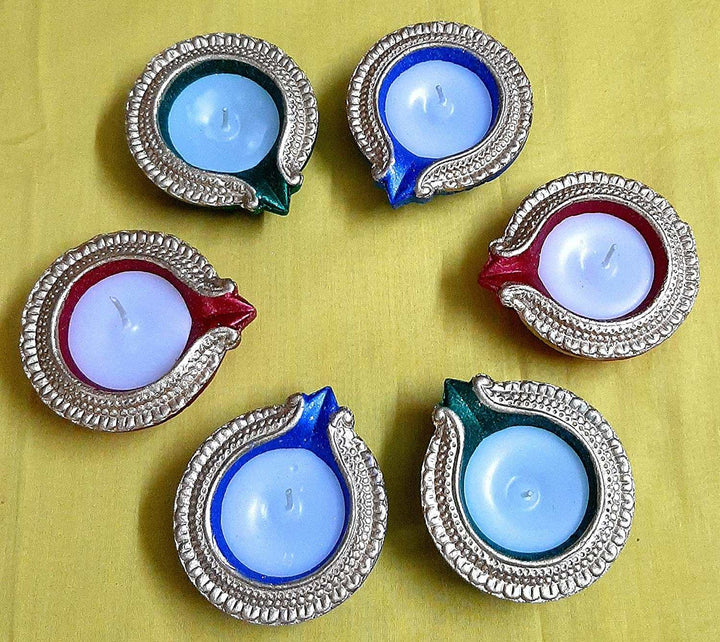 *Wax Filled* Diyas-Multi-Colour, Set of 6 Mithilashri