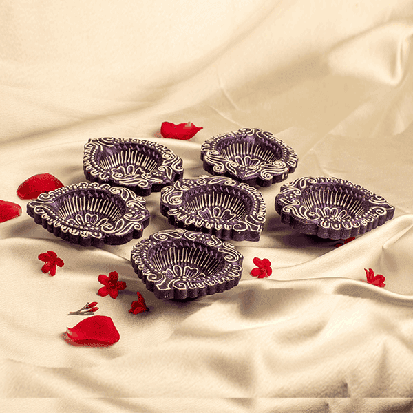 *Wax Filled* Diyas-PURPLE COLOUR - Set of 6 Mithilashri