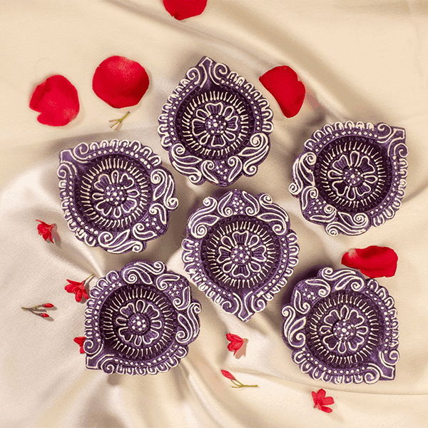 *Wax Filled* Diyas-PURPLE COLOUR - Set of 6 Mithilashri