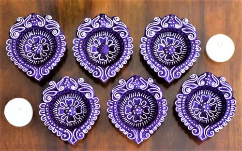*Wax Filled* Diyas-PURPLE COLOUR - Set of 6 Mithilashri