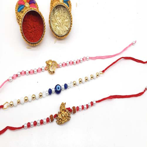Premimum  Evil Eye Rakhi  combo For Brother And Bhabhi - Handmande Thread Rakhi Combo Set Of 3 Rakhi for brother