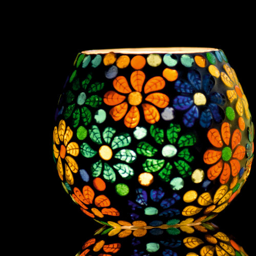 Mithilashri Mosaic Glass Votive Light — Mosaic Glass Votive Tealight Candle Holders Large- Diwali Decoration Items for Diwali Decoration Items for Home Living Room