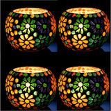 MITHILASHRI Mosaic Glass Votive Light — Set of 2/4/6 Mosaic Glass Votive Tealight Candle Holders Large - Diwali Decoration Items for Diwali Decoration Items for Home Living Room